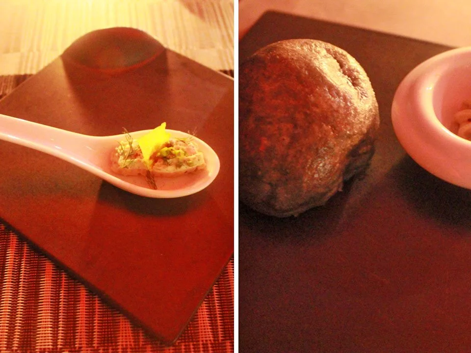 9 course dinner at qiwellness living tagaytay pine tree-smoked clams + tofu skin + paprika