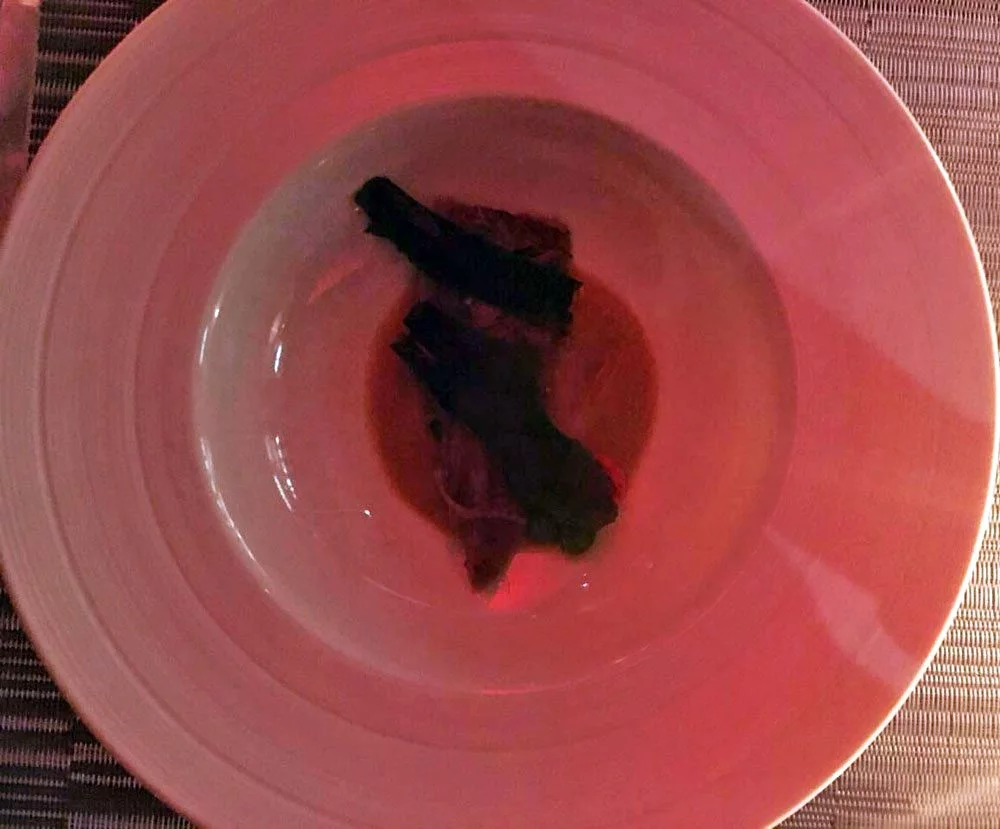 9 course dinner at qiwellness living tagaytay veal tongue + miso + caramelized onion + seaweed