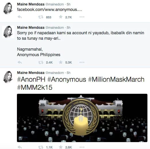 ALDub AlDub Nation Maine Mendoza Yaya Dub Twitter account Hacked Anonymous Philippines 1 copy