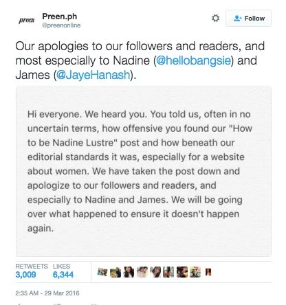 James Reid Preen article Nadine Lustre How to Be Nadine Lustre 2 James Reid Reacts Inquirer Preen Apology