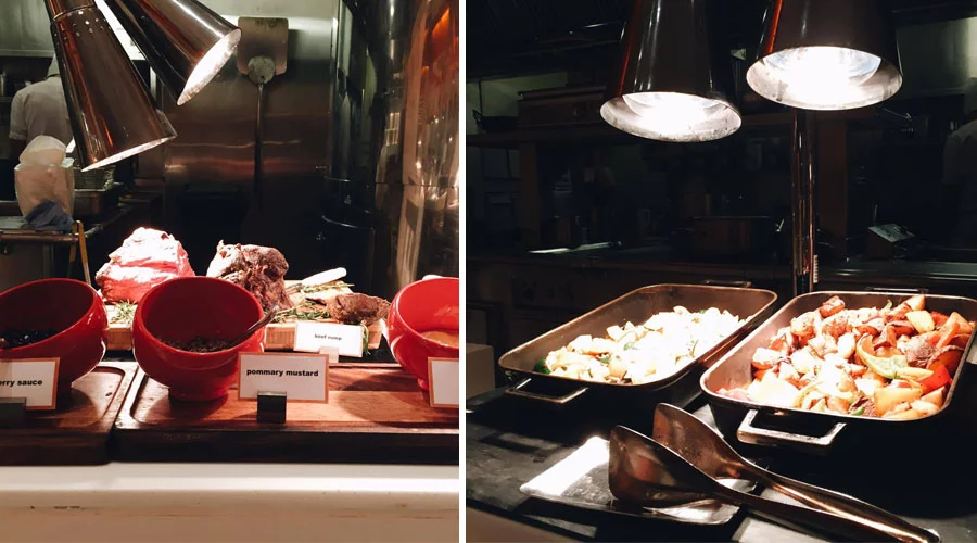 Line Shangri-La Singapore Buffet - meat rib eye steak and vegetable section