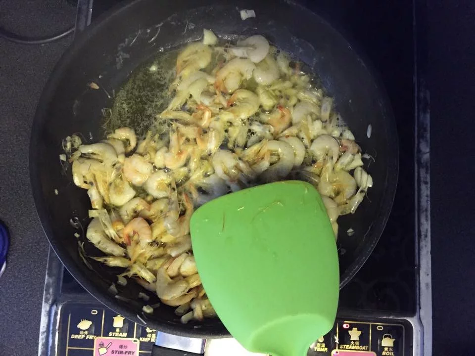 ginataang hipon sauteed in butter before coconut milk